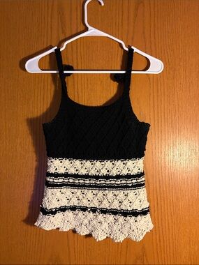 Zara Black & Cream Crochet Knit Tank Top